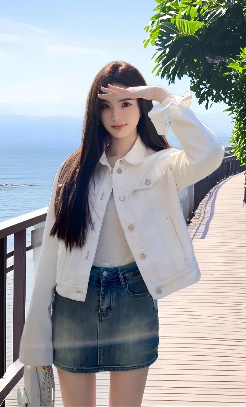 白色牛仔短款外套怎么搭配图片欣赏