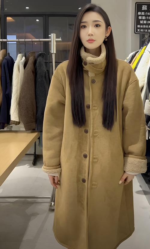 长款棕色羊羔毛外套怎么搭配