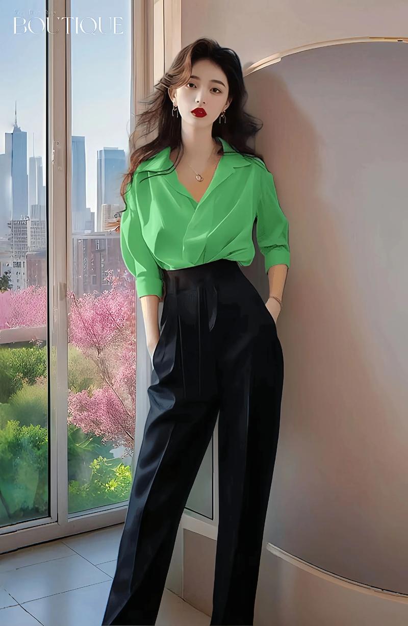 绿女衬衫怎么搭配图片