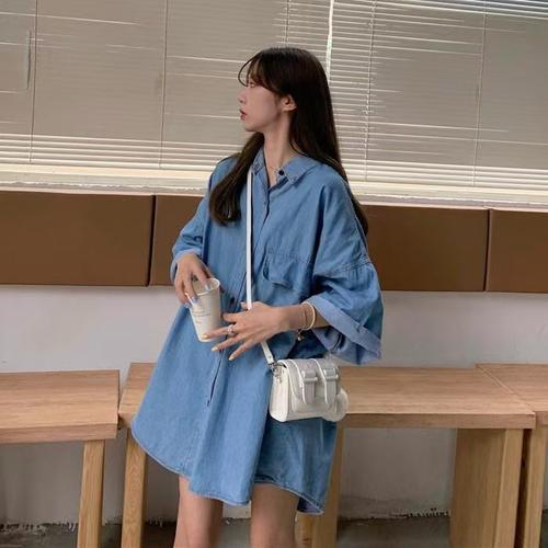 短袖牛仔长款怎么搭配什么外套