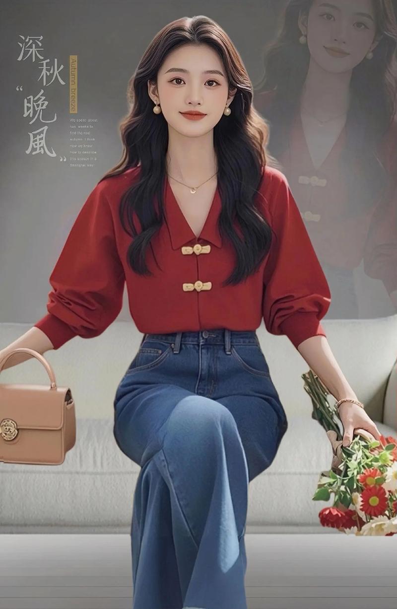 女款长袖红衬衫怎么搭配图片欣赏