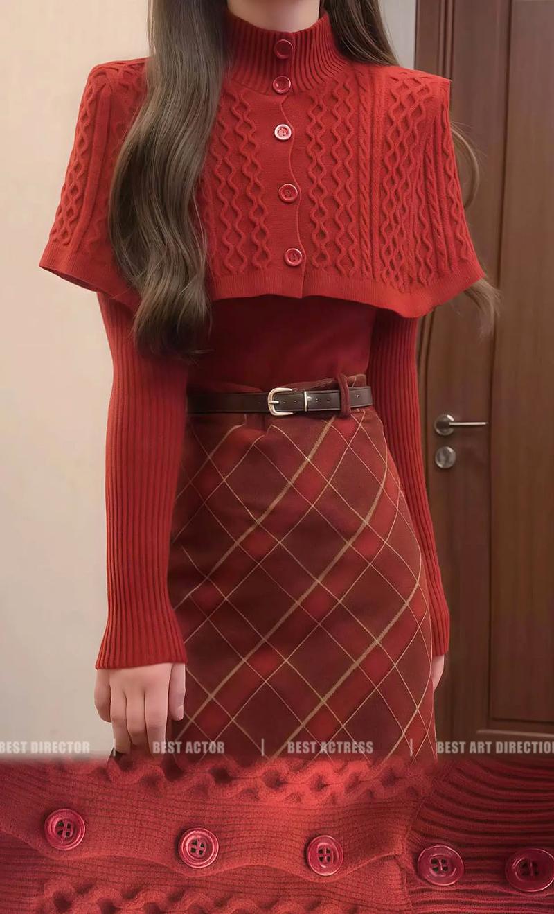红披肩怎么搭配衣服图片欣赏