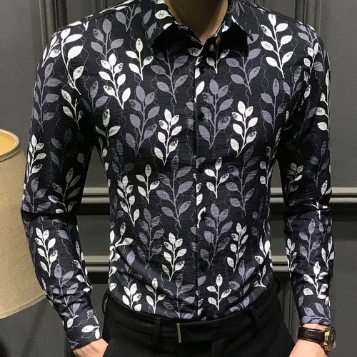 男士黑色花衬衫怎么搭配