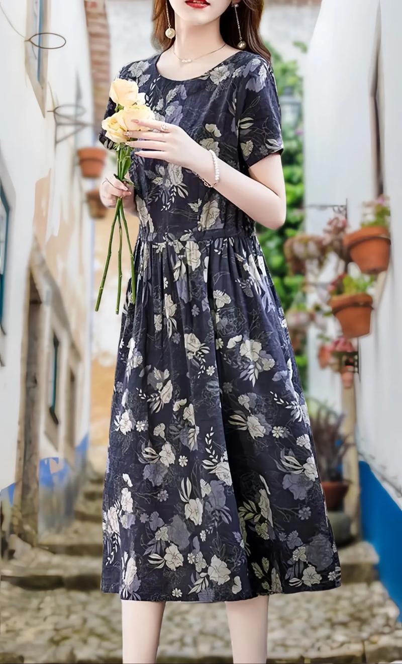 棉麻中长款碎花连衣裙怎么搭配什么外套