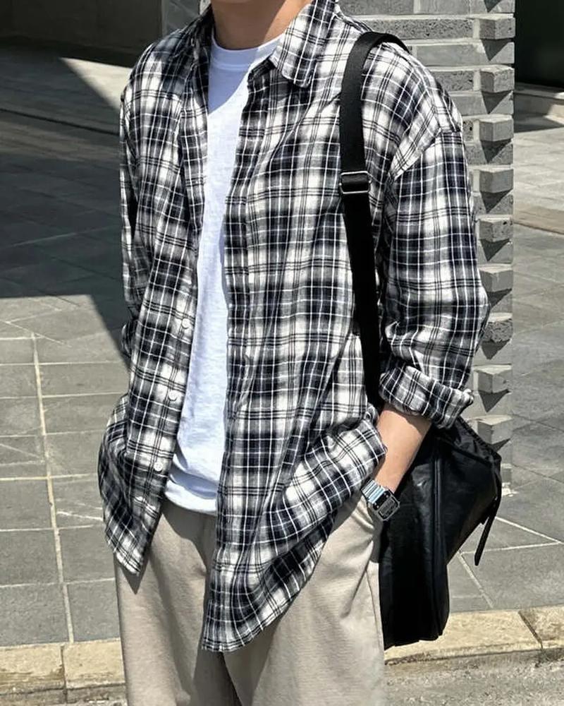 比较厚的格子衬衫怎么搭配