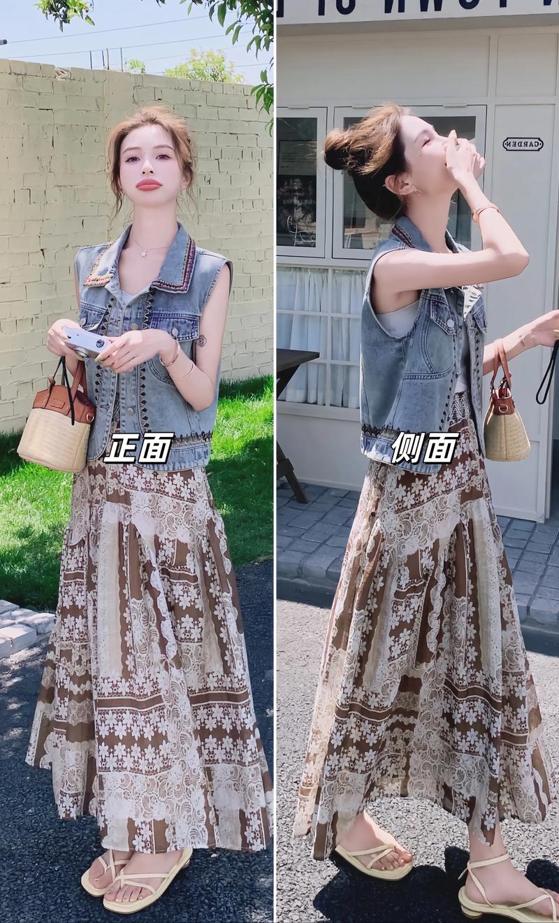 牛仔印花半身裙怎么搭配上衣
