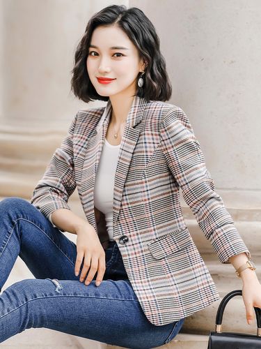 修身女格子外套怎么搭配图片
