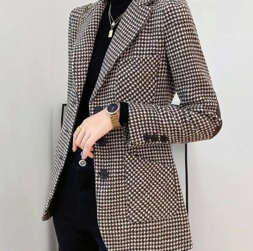 修身女格子外套怎么搭配图片