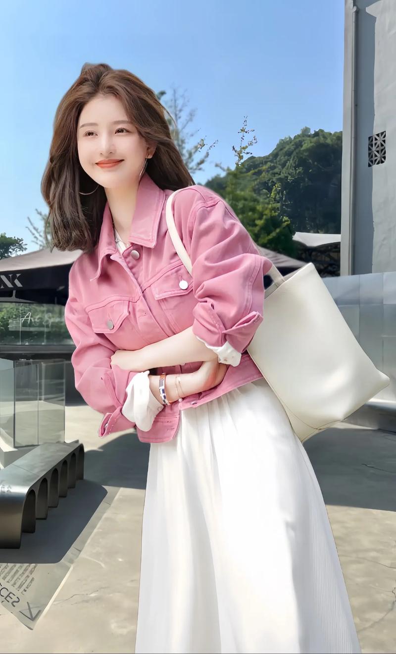 粉色牛仔衣外套女怎么搭配
