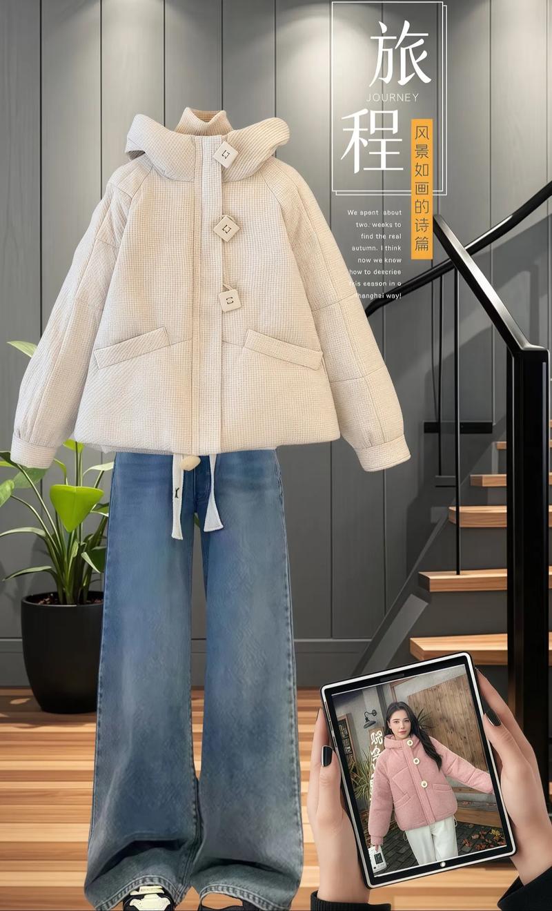 红色短款格子棉服怎么搭配