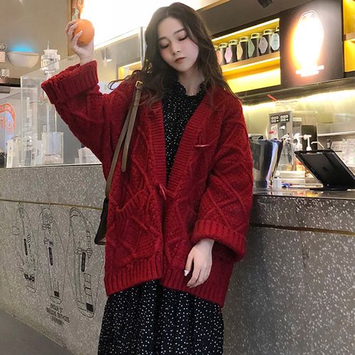 红色的毛线外套怎么搭配图片欣赏