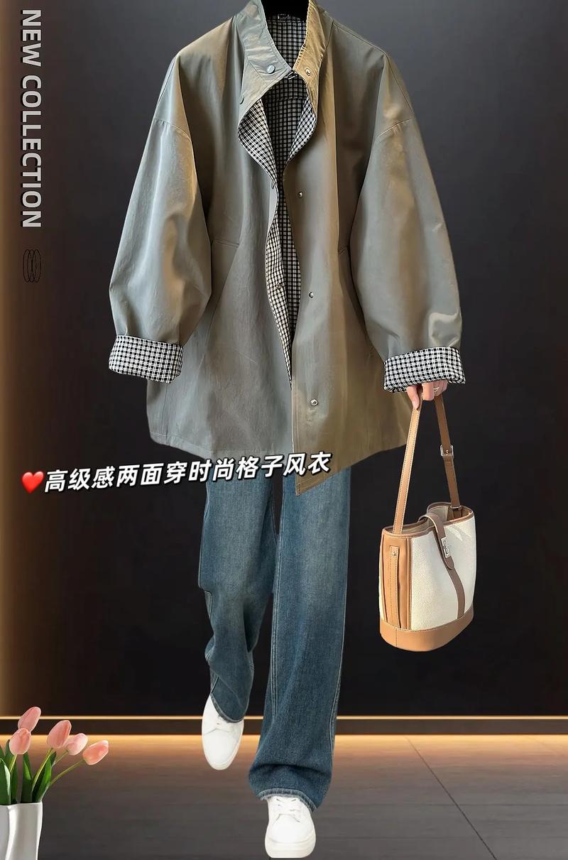 女士格子中款风衣怎么搭配什么裤子好看图片