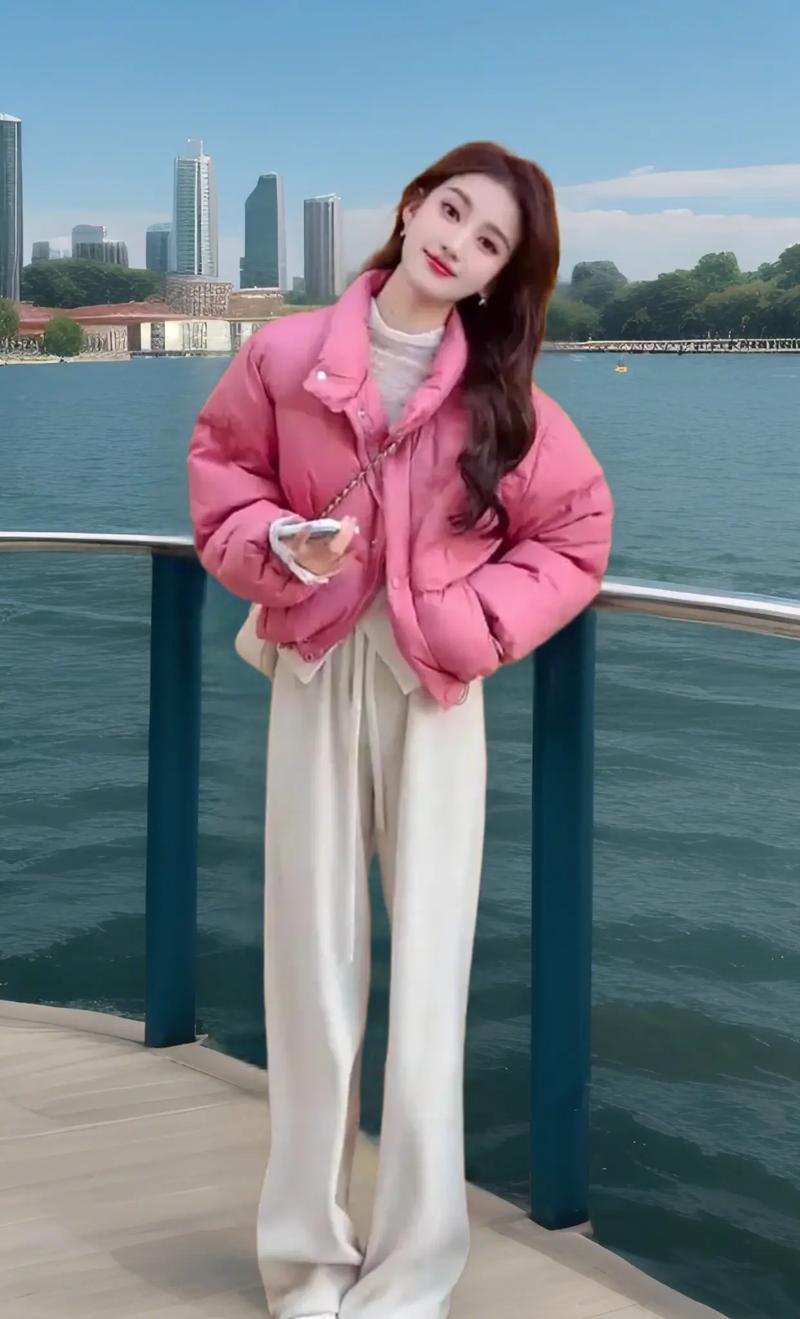 宽松的粉色羽绒服怎么搭配什么裤子好看