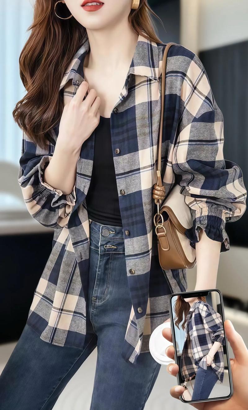 长款长袖格子衬衫怎么搭配什么裤子图片