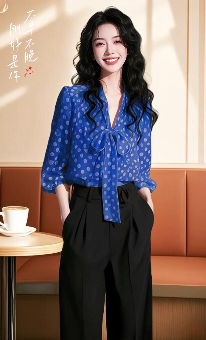 蓝色波点衬衫怎么搭配