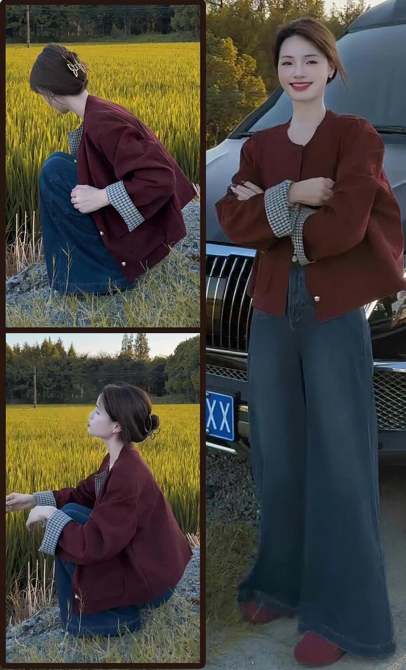 酒红色秋装外套怎么搭配衣服