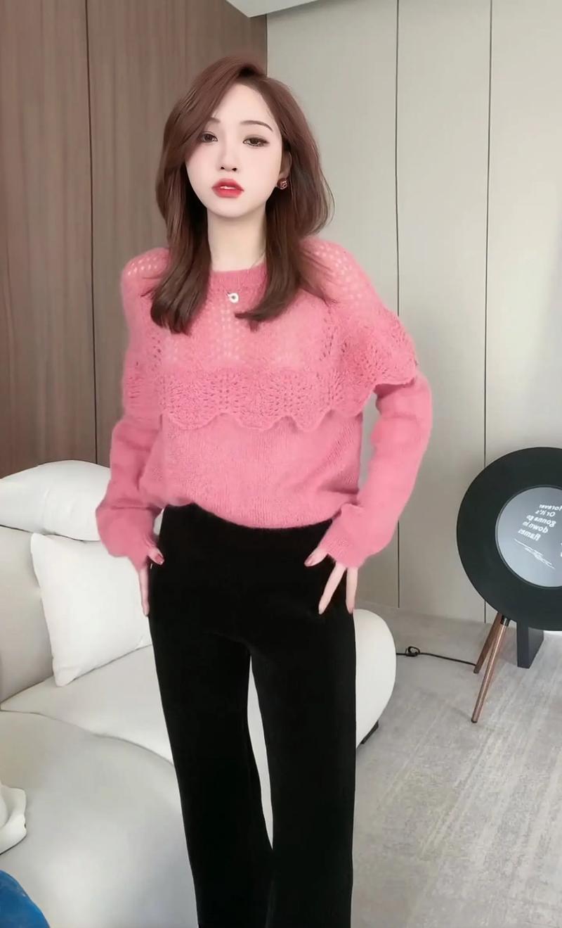 粉色针织衫外套怎么搭配图片