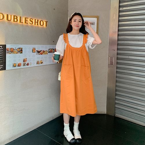 橙色背带裙怎么搭配图片