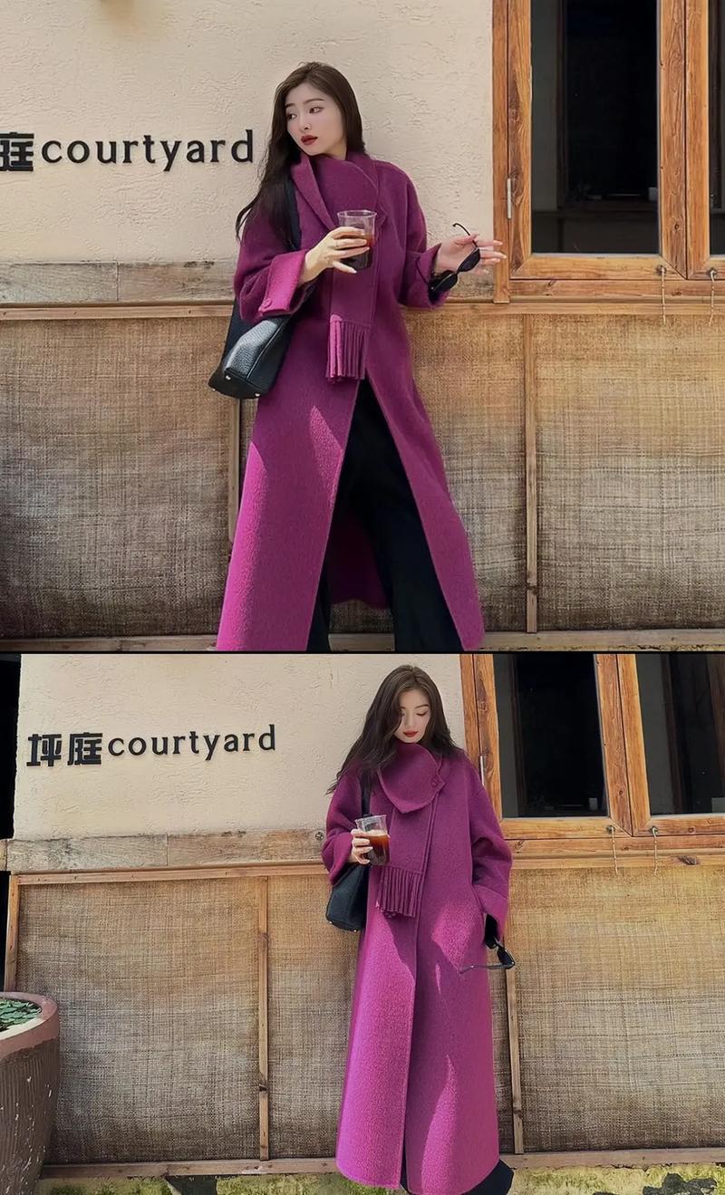 紫红色毛呢外套怎么搭配