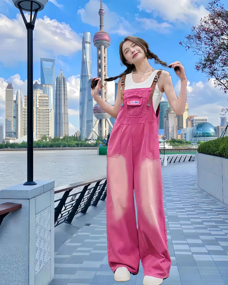 粉背带裤怎么搭配外套好看图片