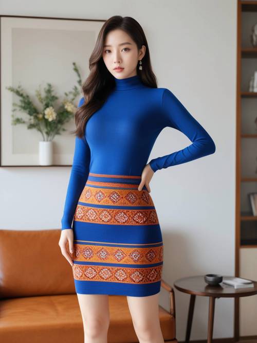 蓝色针织连衣裙怎么搭配图片