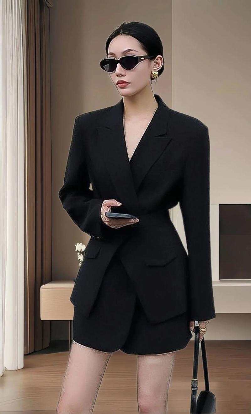 女 黑色长西装外套怎么搭配