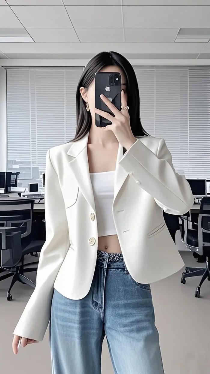 白色短款小西装怎么搭配