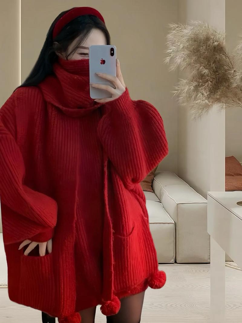 大红色中长款毛衣怎么搭配衣服好看吗