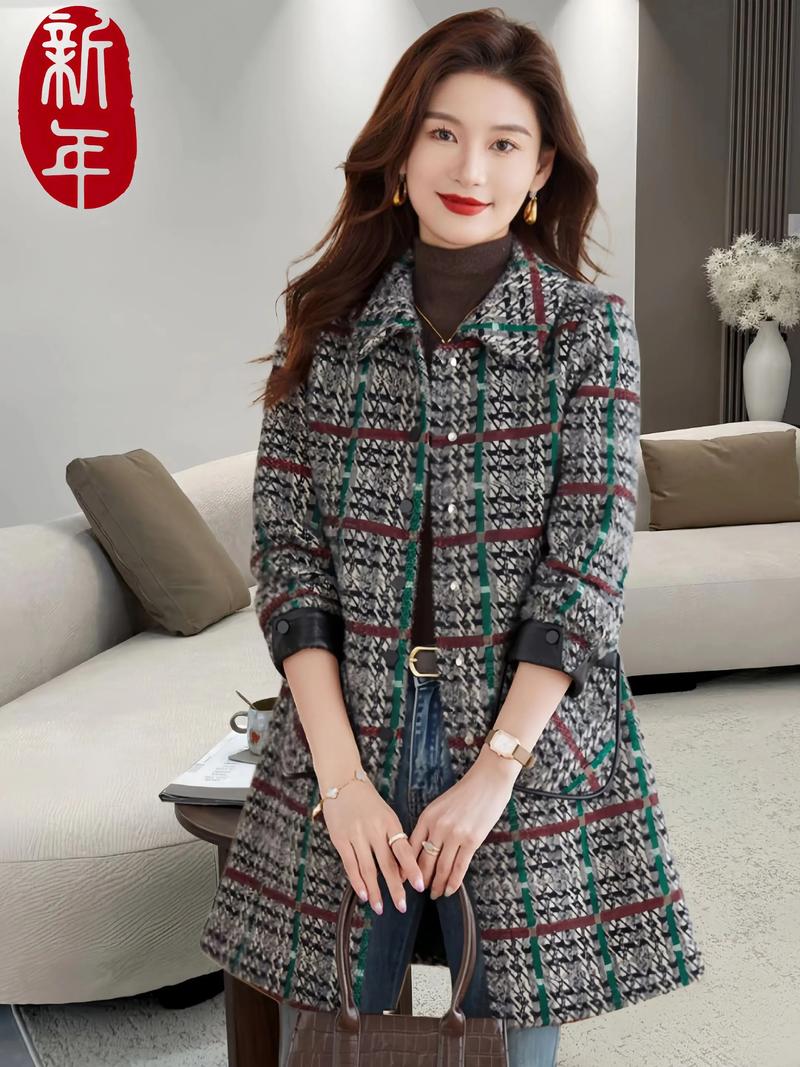 中长款呢子格子外套怎么搭配图片女