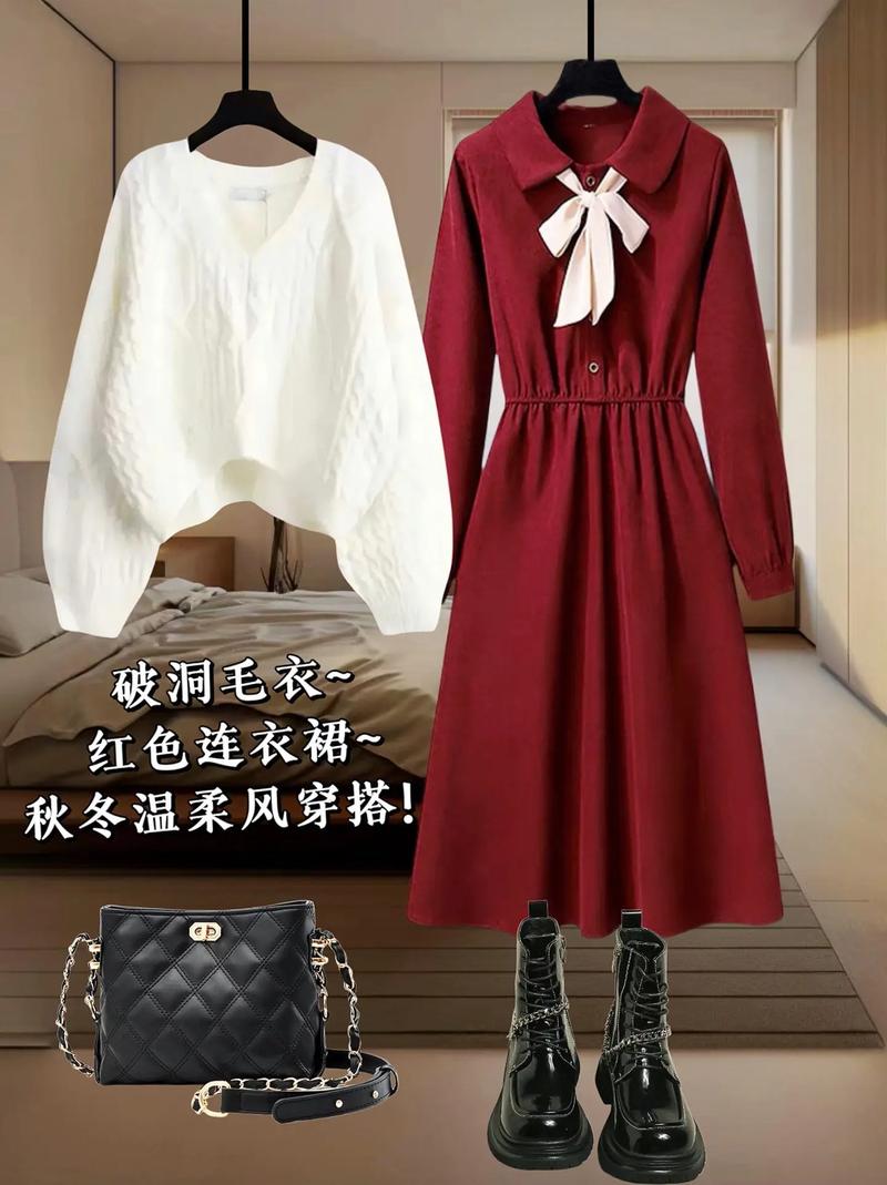 冬季打底红色连衣裙怎么搭配什么外套好看