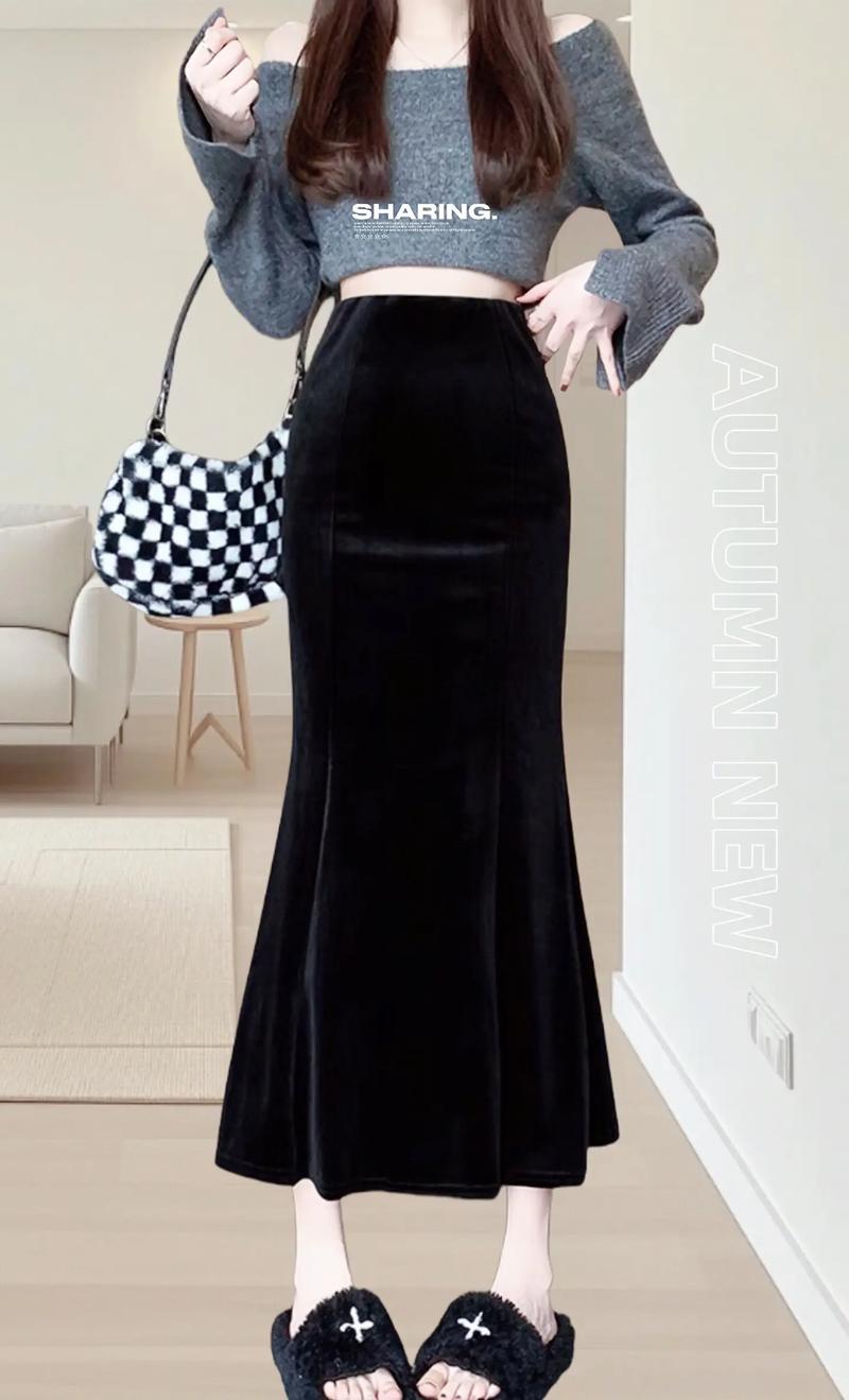 半身鱼尾裙秋冬怎么搭配