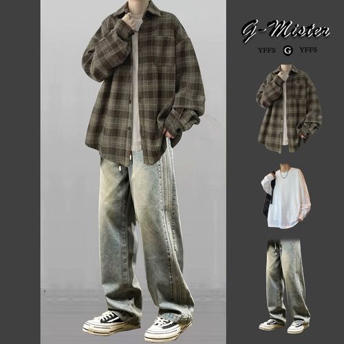 男灰色格子衬衫怎么搭配什么外套