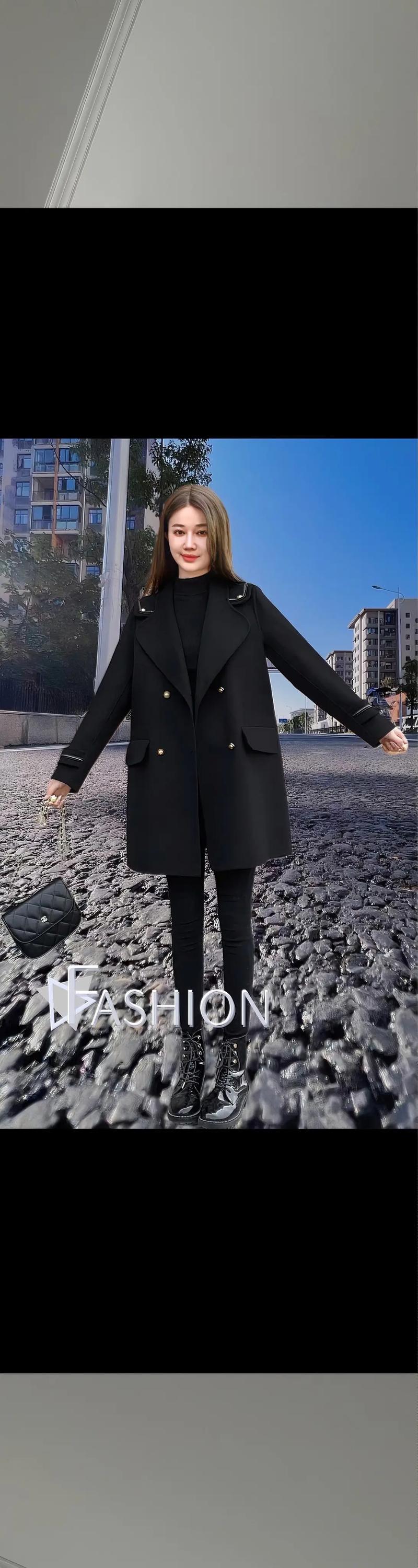 黑色中款毛呢外套怎么搭配图片