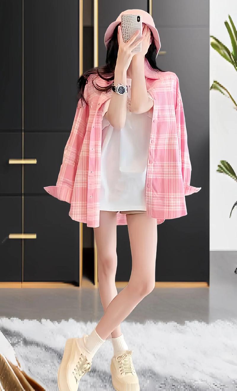 粉色方格衬衫怎么搭配图片欣赏