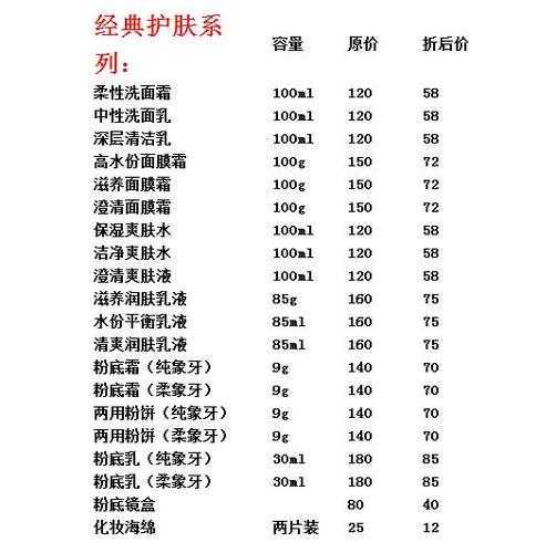 最新玫琳凯价目表官网