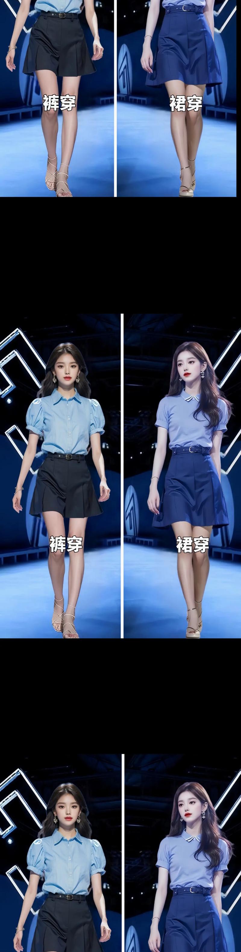 深蓝裙子配什么上衣