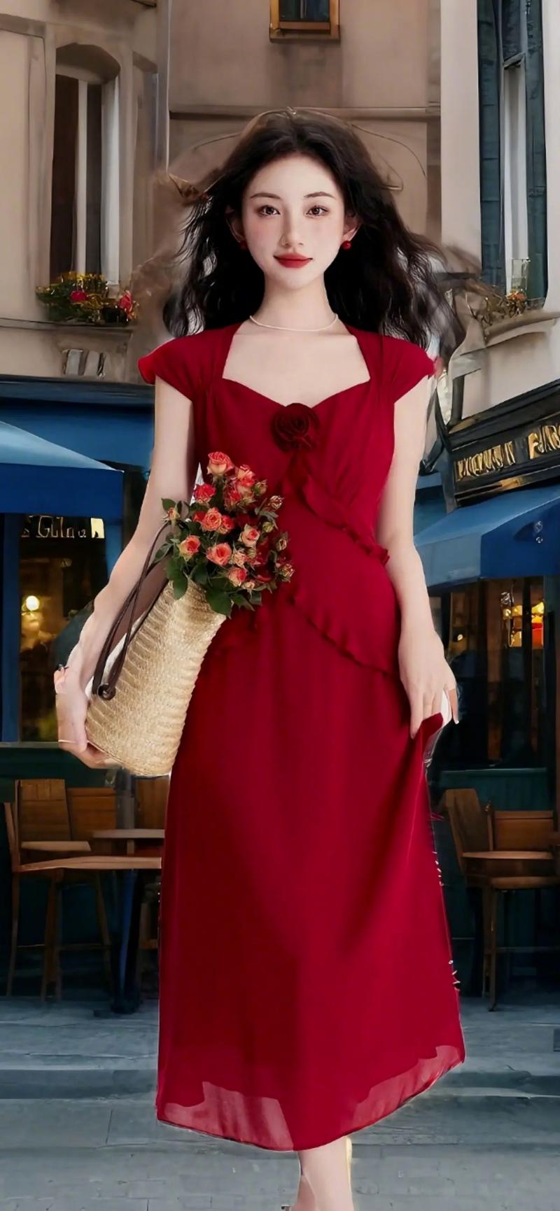 长款修身红色连衣裙怎么搭配什么外套