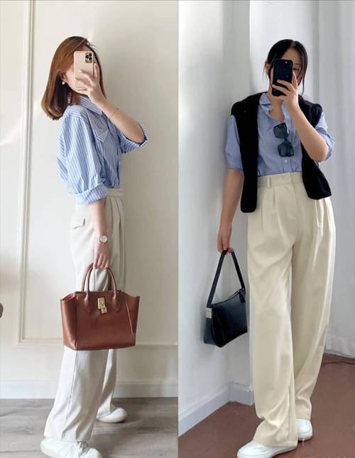 白色的阔腿裤怎么搭配上衣图片欣赏