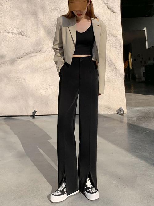 裤腿开叉的黑裤子怎么搭配