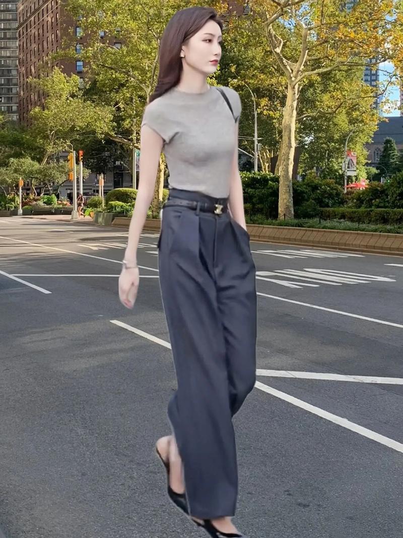 灰阔腿裤怎么搭配图片
