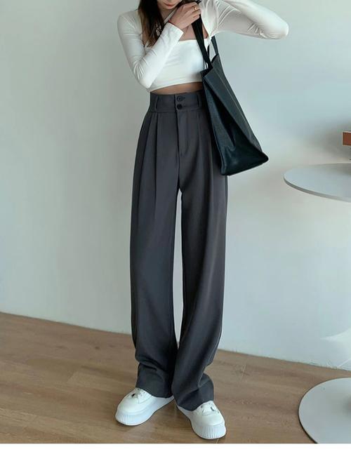 灰阔腿裤怎么搭配图片