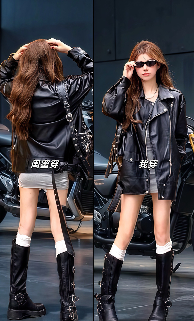 女生穿机车皮衣怎么搭配什么裤子