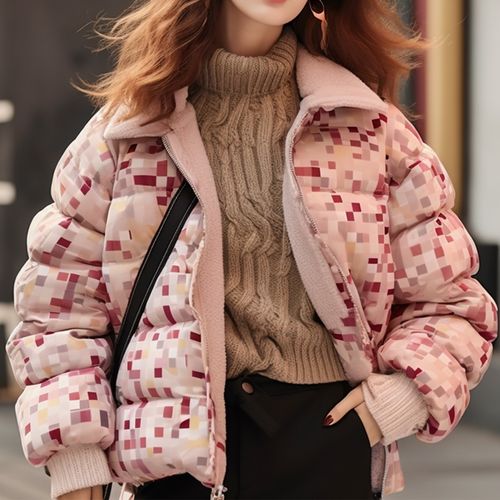 中长款粉色棉服怎么搭配图片女