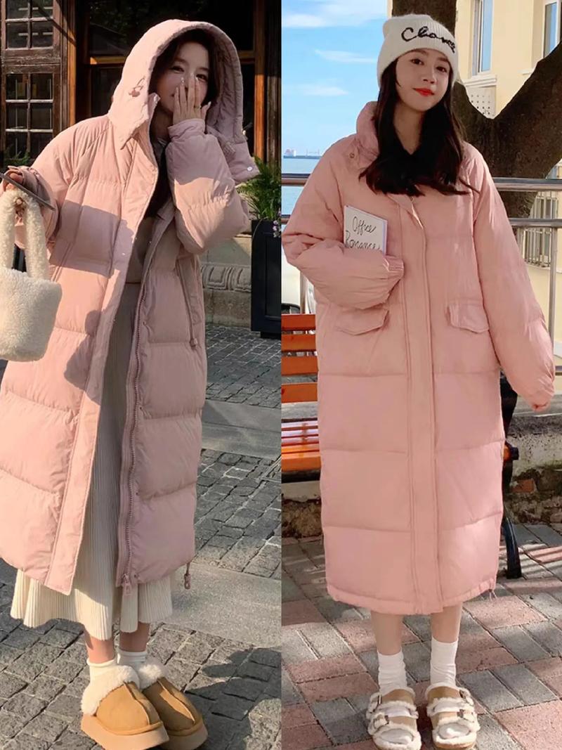 中长款粉色棉服怎么搭配图片女