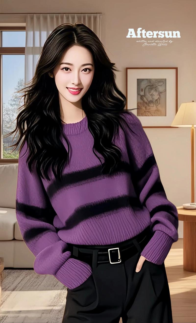 紫色圆领毛衣怎么搭配好看吗