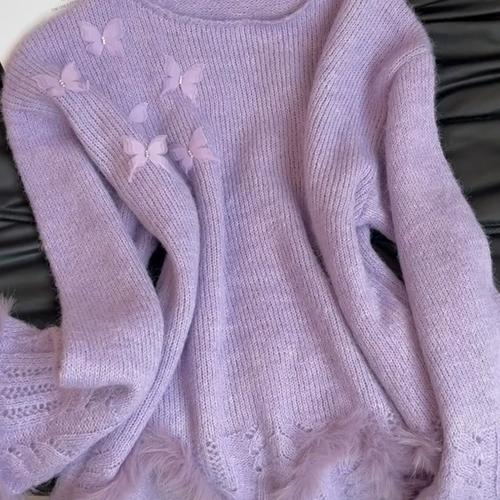 紫色圆领毛衣怎么搭配好看吗