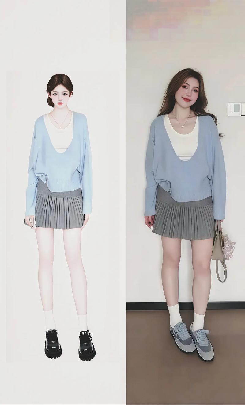 宽松v领毛衣怎么搭配