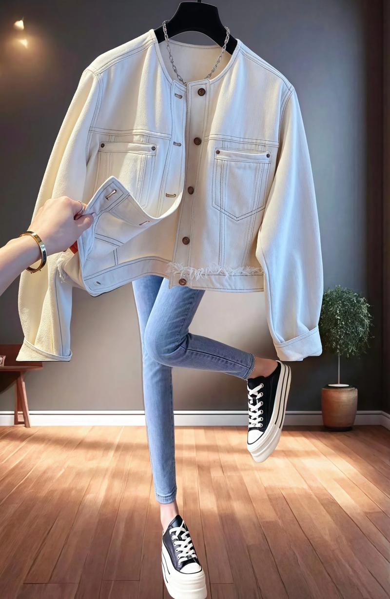 廓形牛仔短外套怎么搭配