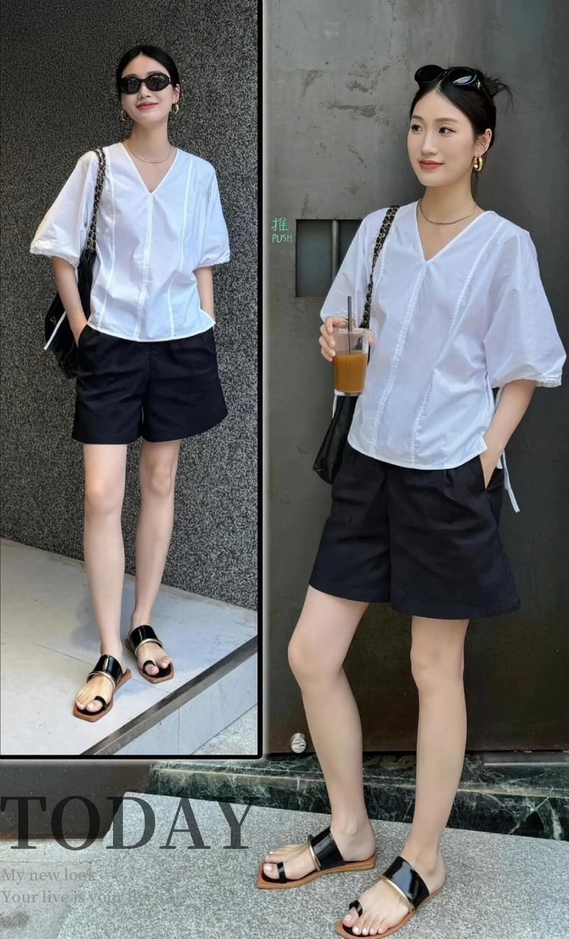 白色圆领宽松短款衬衫怎么搭配