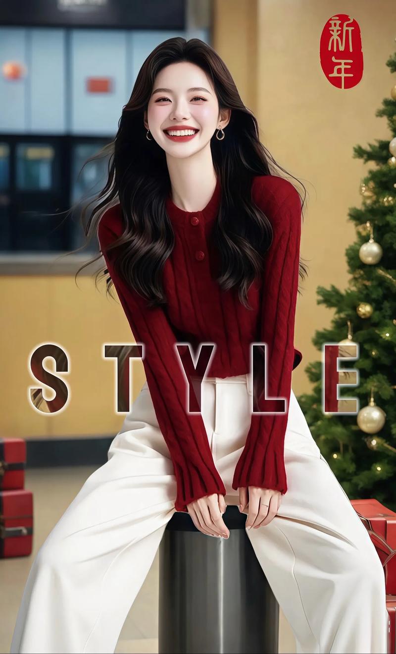 红色高腰毛衣怎么搭配